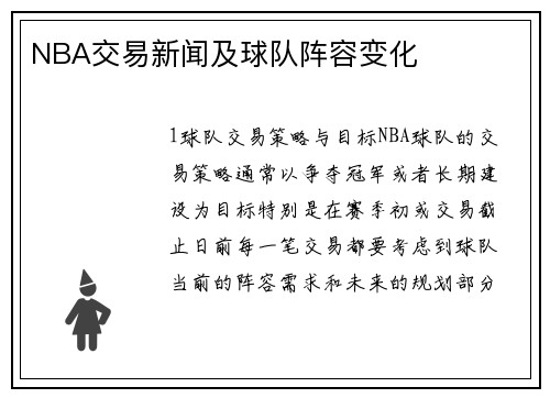 NBA交易新闻及球队阵容变化