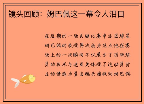 镜头回顾：姆巴佩这一幕令人泪目