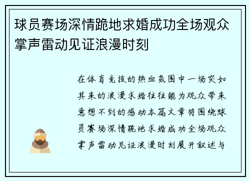 球员赛场深情跪地求婚成功全场观众掌声雷动见证浪漫时刻 球员赛场深情跪地求婚成功全场观众掌声雷动见证浪漫时刻